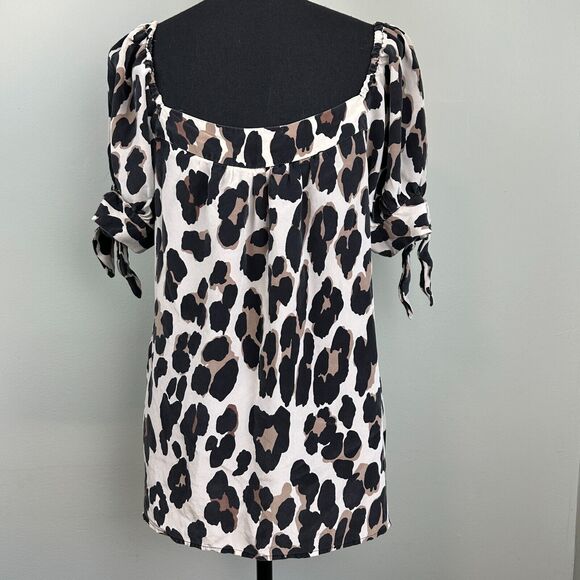 Y2K Nanette Lepore 100% Silk Blouse 8 Leopard Puff Sleeve Peasant Top Fairy Mob - Picture 6 of 14